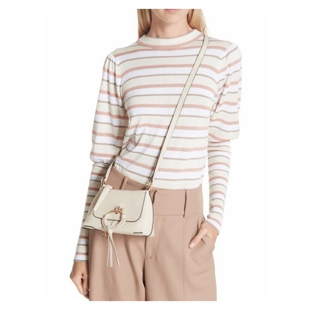 See by Chloe Striped Puff Sleeve Lightweight Sweater Spring Chic Career Wear XL